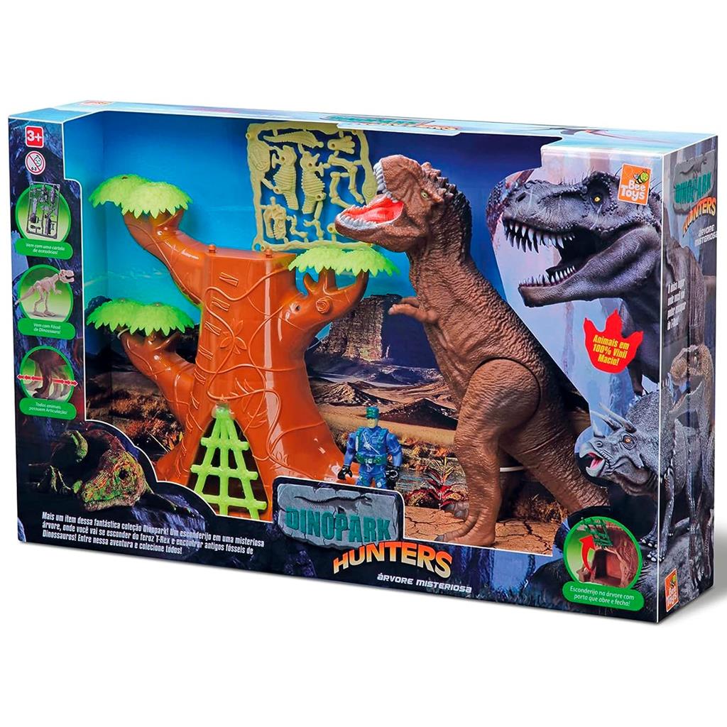 Arvore De Brinquedo Com Boneco Dinossauro Gorila De Brinquedo Soldado Cacador Articulado E Acessorios T-Rex Braquiossauro - Bee Toys