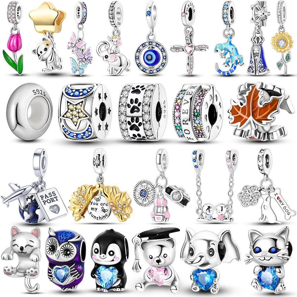 HOT SALE 925 Silver Bear Cat Owl Penguin Charms Fit Original Travel Charm Beads Pulseira Pendente Emaranhado Bijuteria Presente