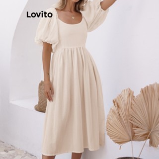 Lovito Vestido Elegante Liso Com Bata Para Mulheres LNL36114 (Damasco/Azul)