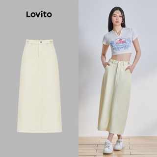 Lovito Casual Lisa Saia Denim Feminina com Fenda L65ED089 (Off White)