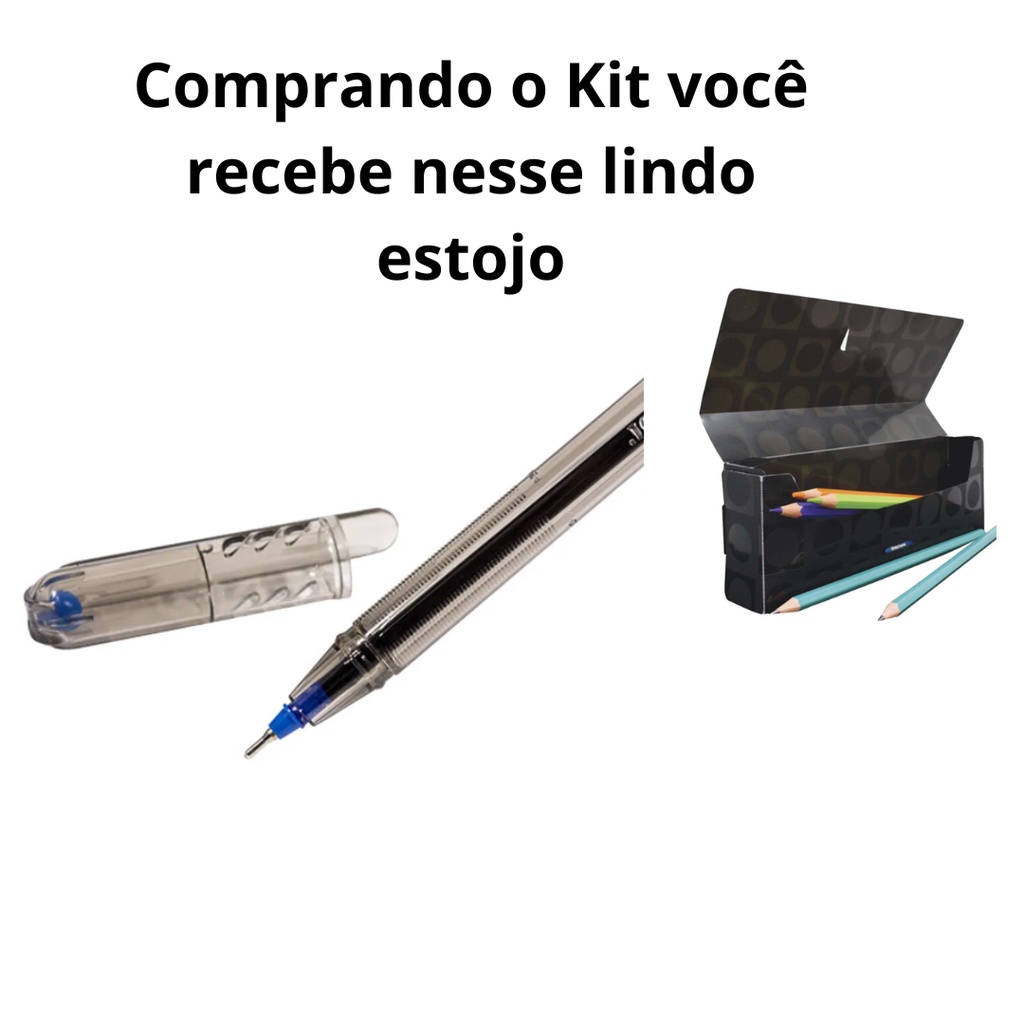 Kit 5 Canetas My Tech Esferográfica Jocar Office 0.7 - Jocar Office + Estojo