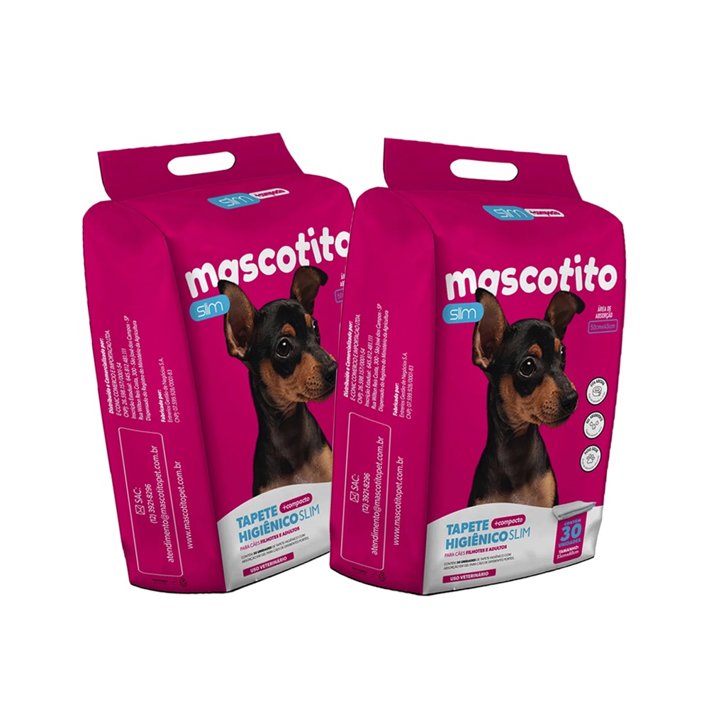 Kit 2 Tapetes Higiênicos Mascotito Slim 60x55cm C/60 Unidades