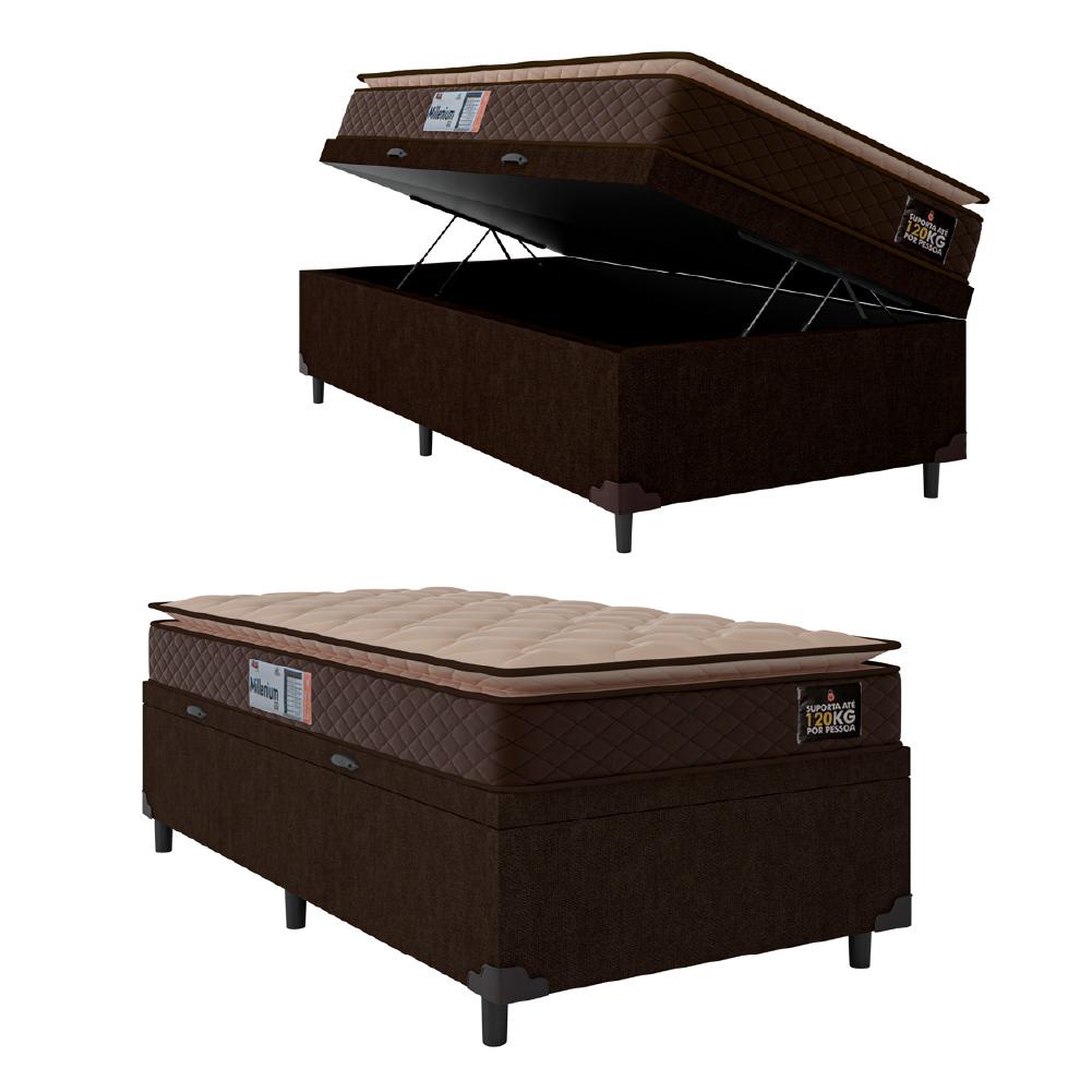 Cama Box Baú Solteiro Colchão Espuma D33 Pillow Top Millenium 88x188x60cm Marrom Hellen - Suporta at - Home & Living