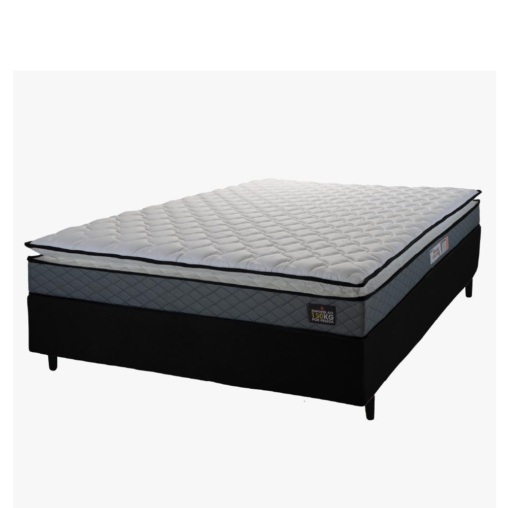 Cama Box Casal Colchão Espuma D45 Pillow Top Strong 138x188x62cm Cinza/Preto Hellen - Suporta até 15 em Oferta na Shopee
