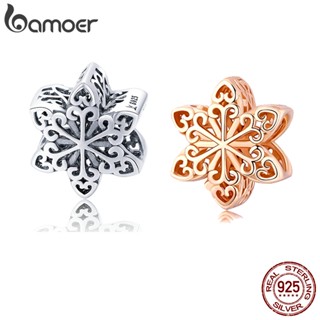 BAMOER Genuine 925 Sterling Silver Elegant Snowflake Openwork Beads fit Women Charm Bracelets & Necklace DIY Jewelry SCC719