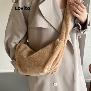Lovito Bolsa De Ombro Pequena Casual Lisa Básica Com Zíper De Pele Sintética De Pelúcia Para Mulheres LFA10011