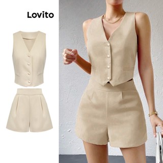 Lovito Elegante Conjunto de Shorts com Botões Frontais e Bolsos para Mulheres L74ED069