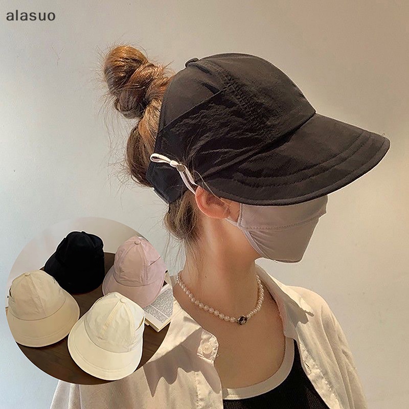 [alasuo] Chapéu De Sol Dobrável Com Aba Larga E Rabo De Cavalo Cordão Ajustável Para Mulheres , Praia , Verão , Viseira — imagem 2 de 2