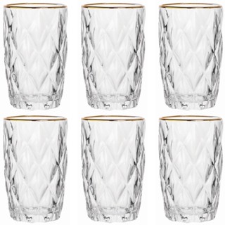 Conjunto 6 Copos de Vidro Diamante com Fio de Ouro 350ml - Suco e Bebidas para Restaurante...