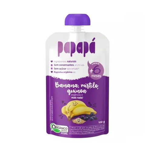 Papinha Orgânica Banana, Mirtilo, Quinoa Papapá Squeeze 100g