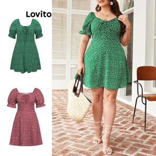 Lovito Plus Size Boho Vestido Feminino com Estampa Floral e Cordão LBE05153 (Multicolorido)