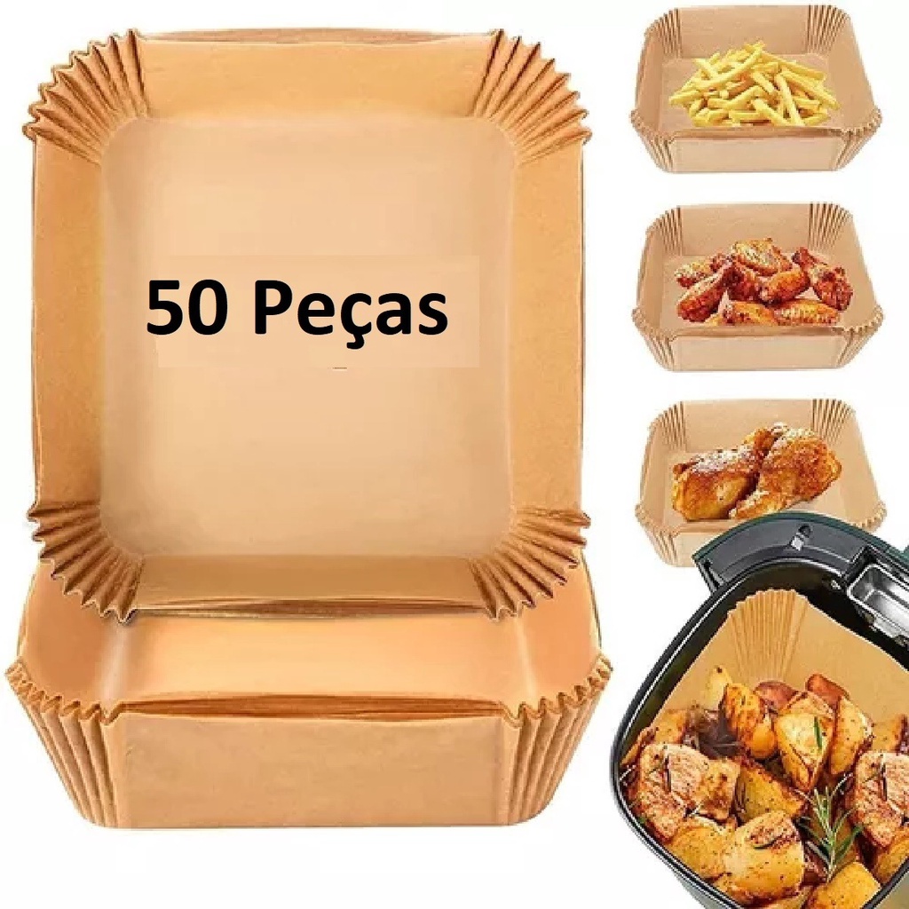 Kit 50 Formas De Papel 16cm Fritadeira Air Fryer Quadrada