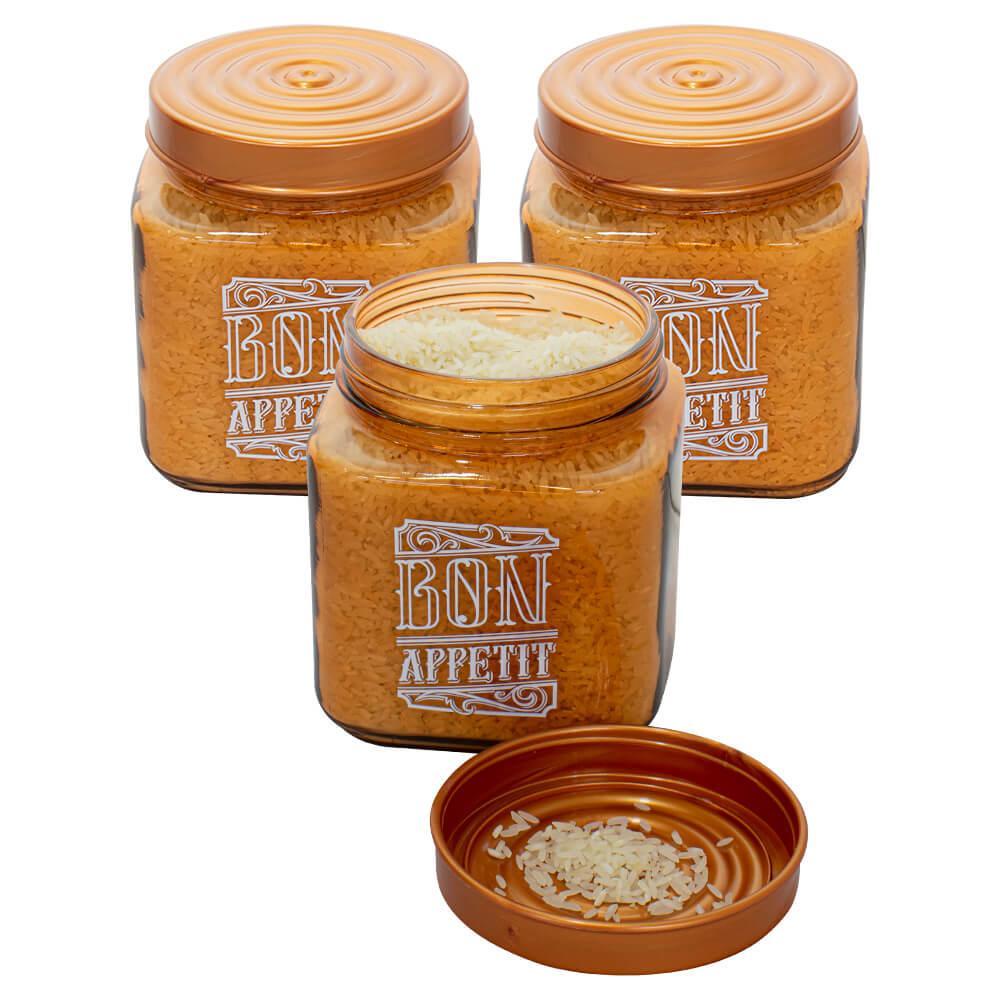 Conjunto de Potes de Vidro com Tampa Bon Appetit Bronze 1L 3 peças - Casambiente