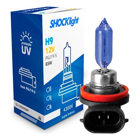 LAMPADA HALOGENA SUPER BRANCA H9 12V 65W SHOCKLIGHT SL-120009SBP em Oferta na Shopee
