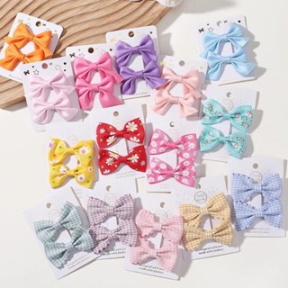 2pcs/set Clipes De Cabelo Para Crianças De Impressão Macia Feitos À Mão Meninas De Cor Sólida Sweet Bowknot Hair Accessories em Oferta na Shopee
