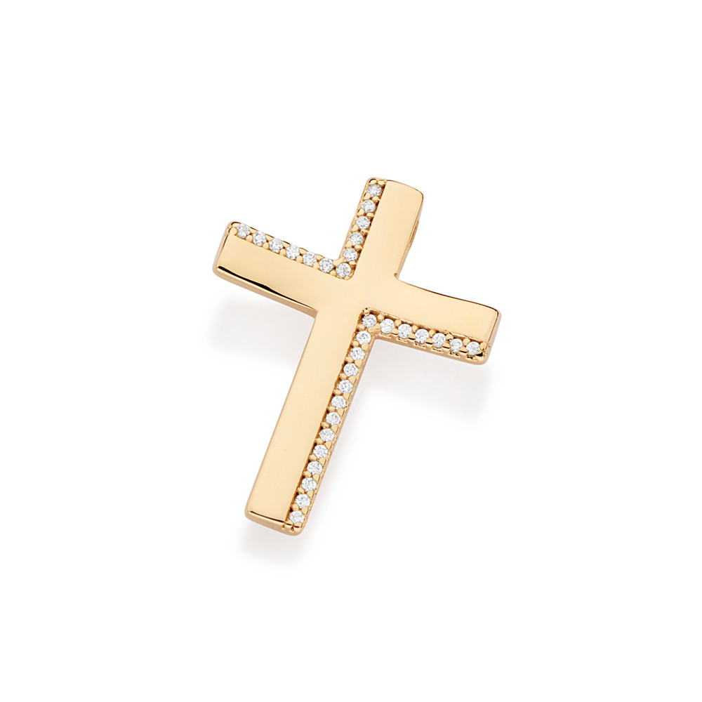 Pingente Rommanel Cruz Com Zircônia Banhado a Ouro 18k - 542915 Original