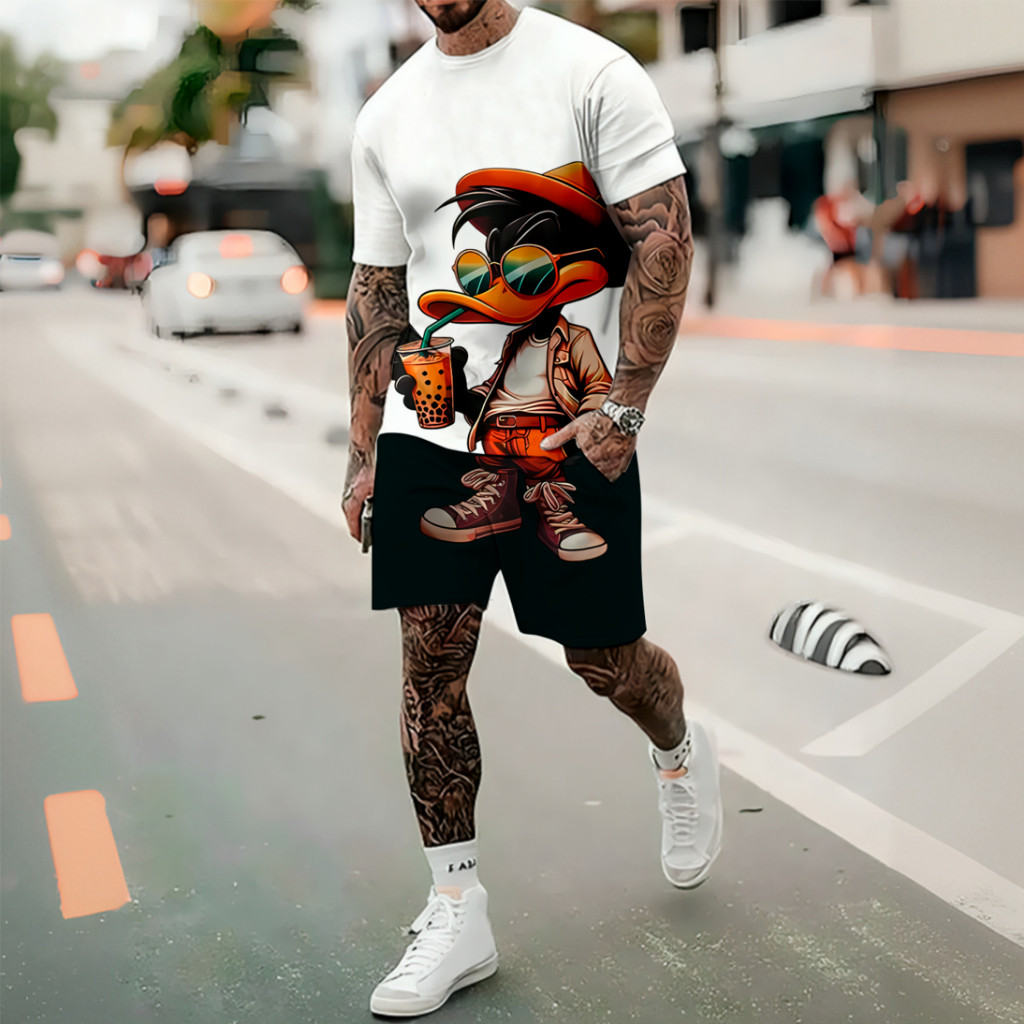 Detalhes do Conjunto Camiseta Masculina + Bermuda Pato Donald Design 3D Verão Carnaval