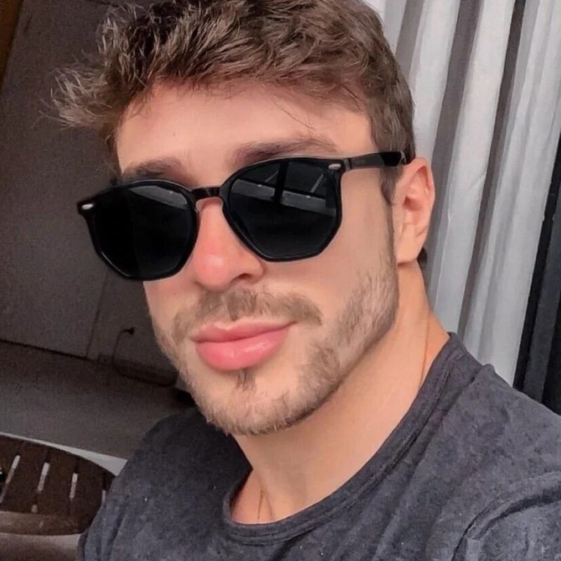 Óculos de Sol Masculino Feminino Hexagonal Preto Proteção UV400 Estilo