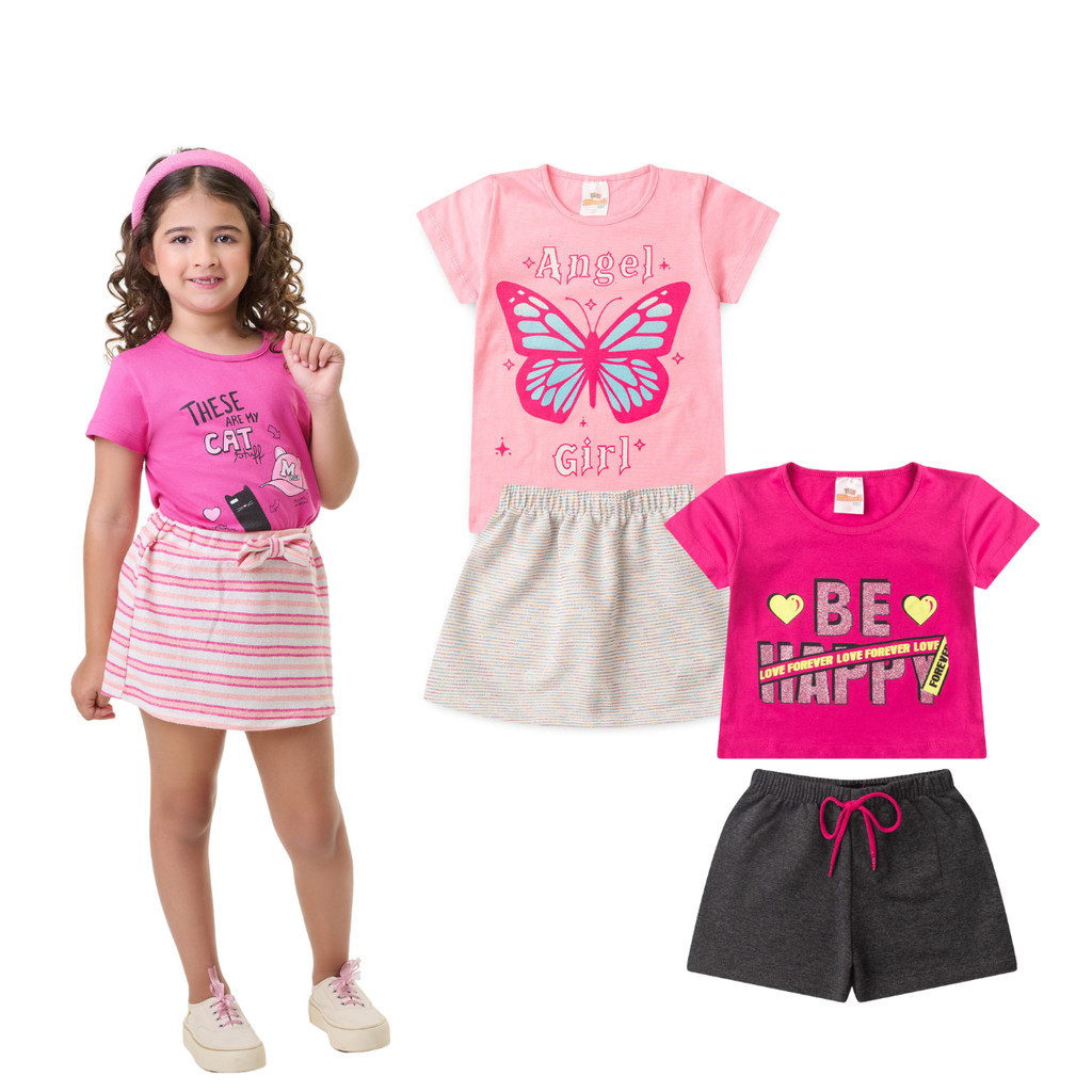 Kit 2 conjunto de roupas Infantil Feminino Tam 1 ao 14 anos.