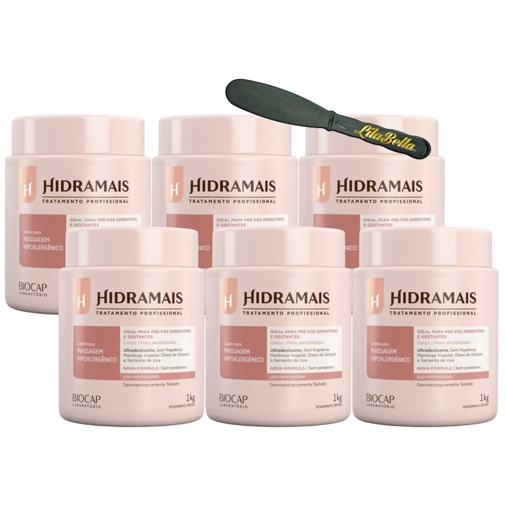 6UN Creme De Massagem hipoalergênico 1KG Hidramais+Espàtula