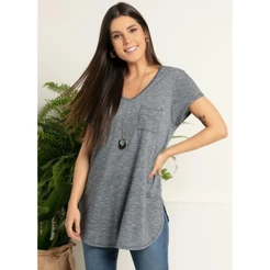 Blusa Alongada Com Decote V Rosa Quintess