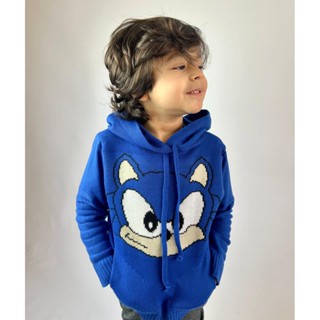 Blusa Tricô Infantil Inverno Capuz Bolso Links Manga longa Sonic Moletom. em Oferta na Shopee