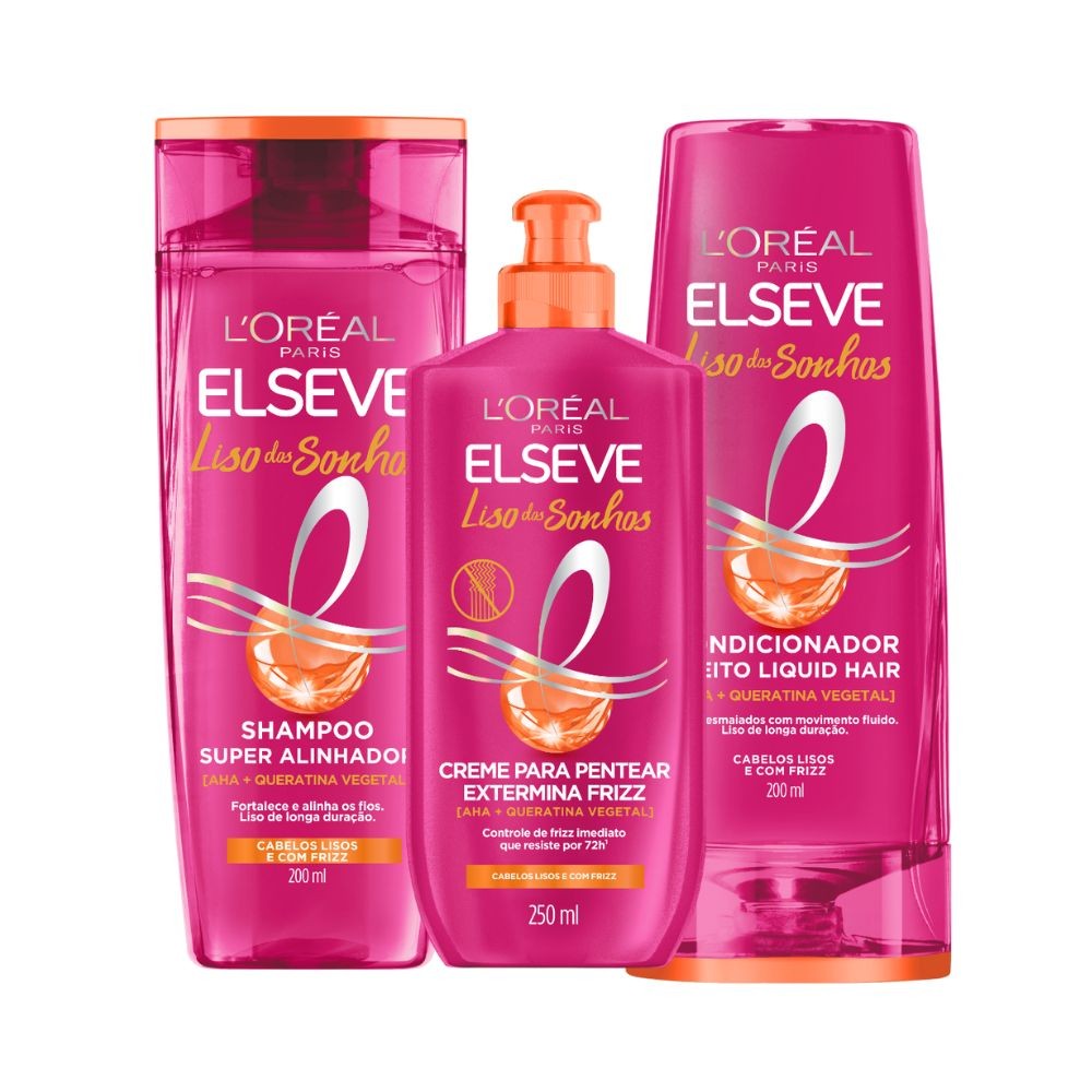 Kit Elseve Liso Dos Sonhos AHA + Queratina Vegetal Shampoo 200ml + Condicionador 200ml + C...