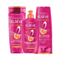 Kit Elseve Liso Dos Sonhos AHA + Queratina Vegetal Shampoo 200ml + Condicionador 200ml + Creme Pentear (3 produtos)