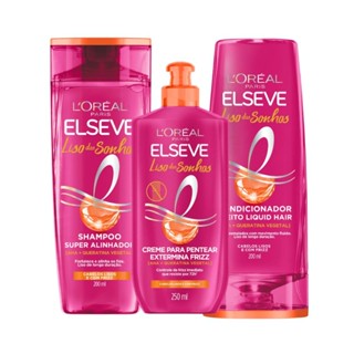 Kit Elseve Liso Dos Sonhos AHA + Queratina Vegetal Shampoo 200ml + Condicionador 200ml + C...