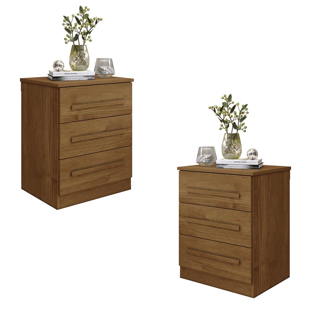 Conjunto 2 Mesas de Cabeceira Império Quarto com 3 Gavetas em Oferta na Shopee