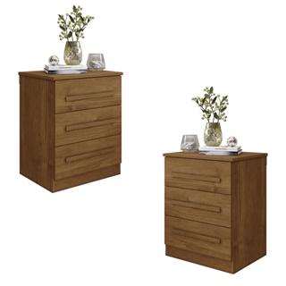Conjunto 2 Mesas de Cabeceira Império Quarto com 3 Gavetas em Oferta na Shopee