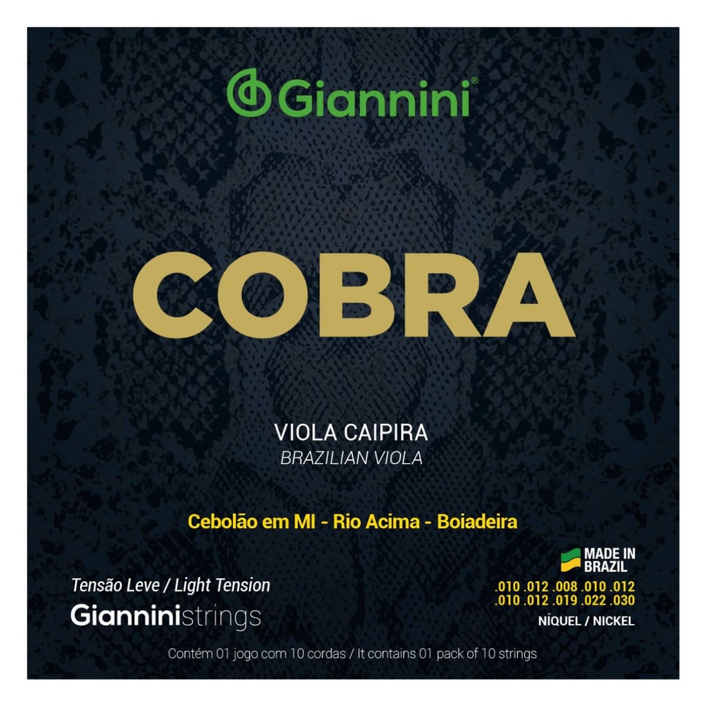 Kit 5 Encordoamento Viola Caipira Giannini Cobra GESVNL Aço Nickel Leve