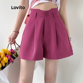 Lovito Casual Shorts Feminino Liso Largo de Cintura Média com Botão LNE15107 (Rosa Choque)