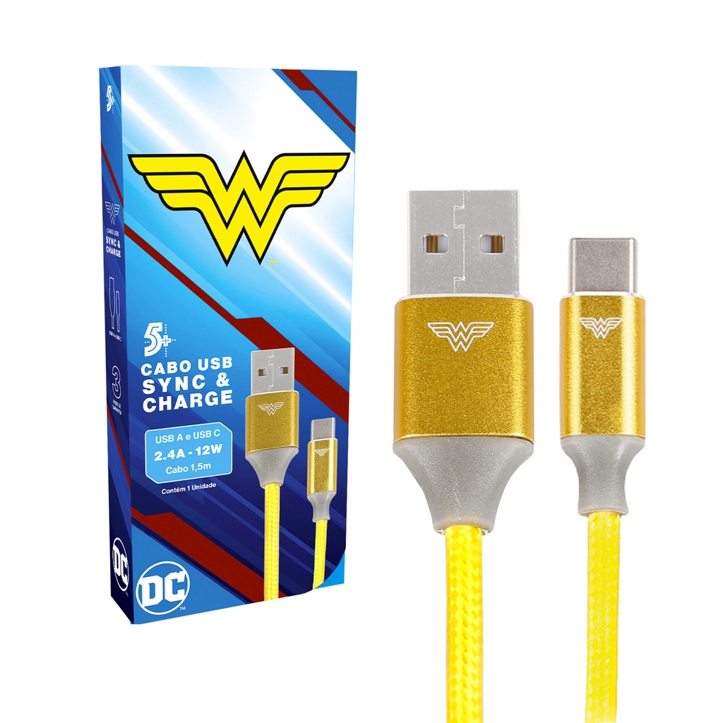 Cabo Carregador Rápido Turbo Usb-A p/Tipo C Wonder Woman