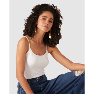 Regata Básica Feminina Decote Redondo Em Viscose Stretch