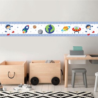 Faixa Adesiva Decorativa Astronauta - Papel de Parede Infantil Sistema Solar - Adesivo de Parede Infantil