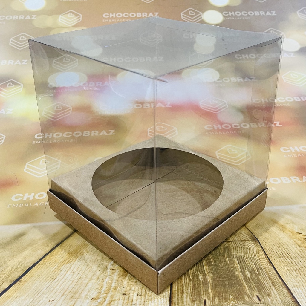 5 Caixas Panetone 500g Tampa de Acetato KRAFT 16x16x16 1210 (Natal Ideia LIQUIDA) (CHOCO)