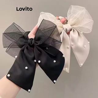 Lovito Laços De Cabelo Casuais Lisos Para Mulheres LNA32195 (Branco Preto)