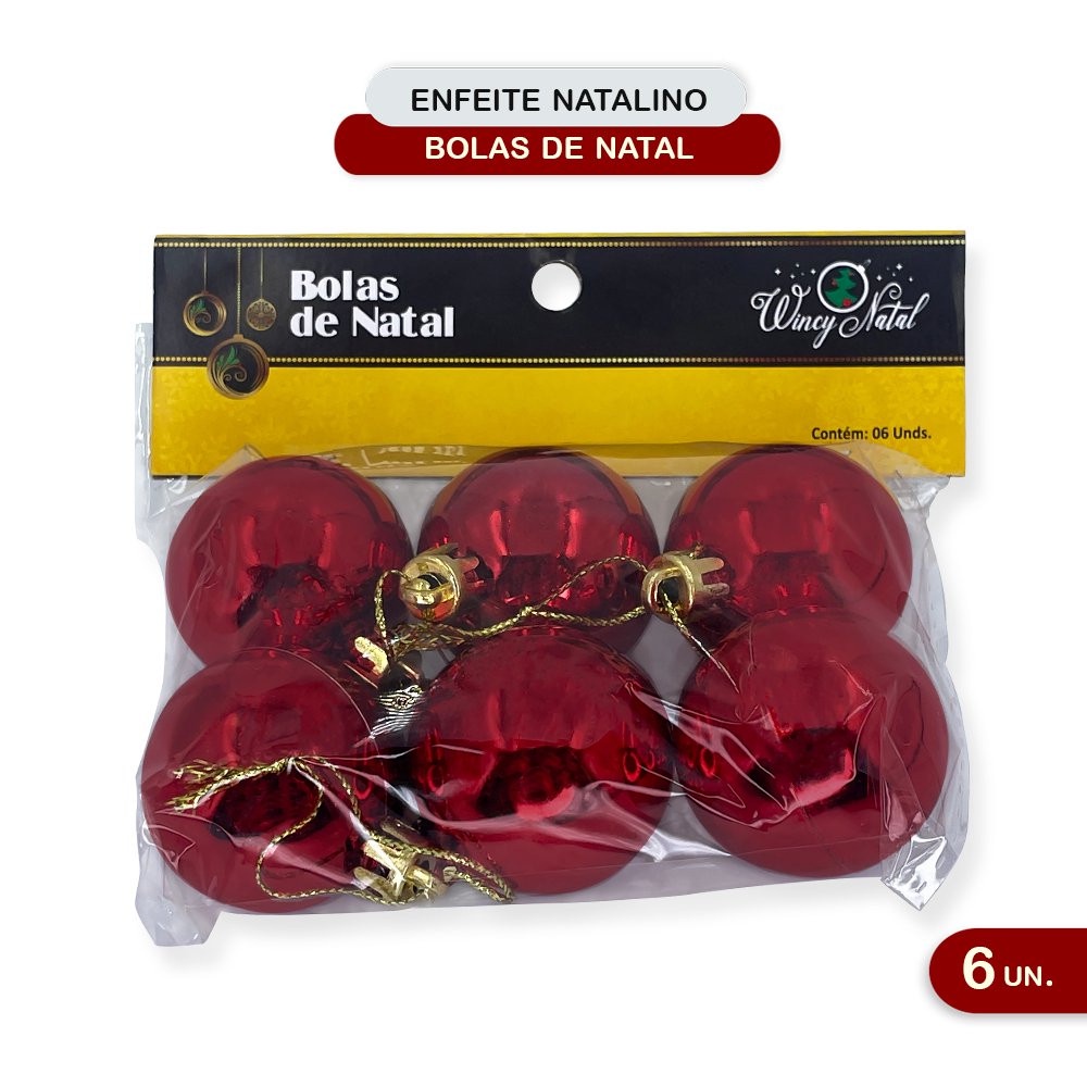 Kit 6 Bolinhas Arvore de Natal Enfeitar Decorar Pendurar 4 cm Enfeite Decoração Natalina Vermelha