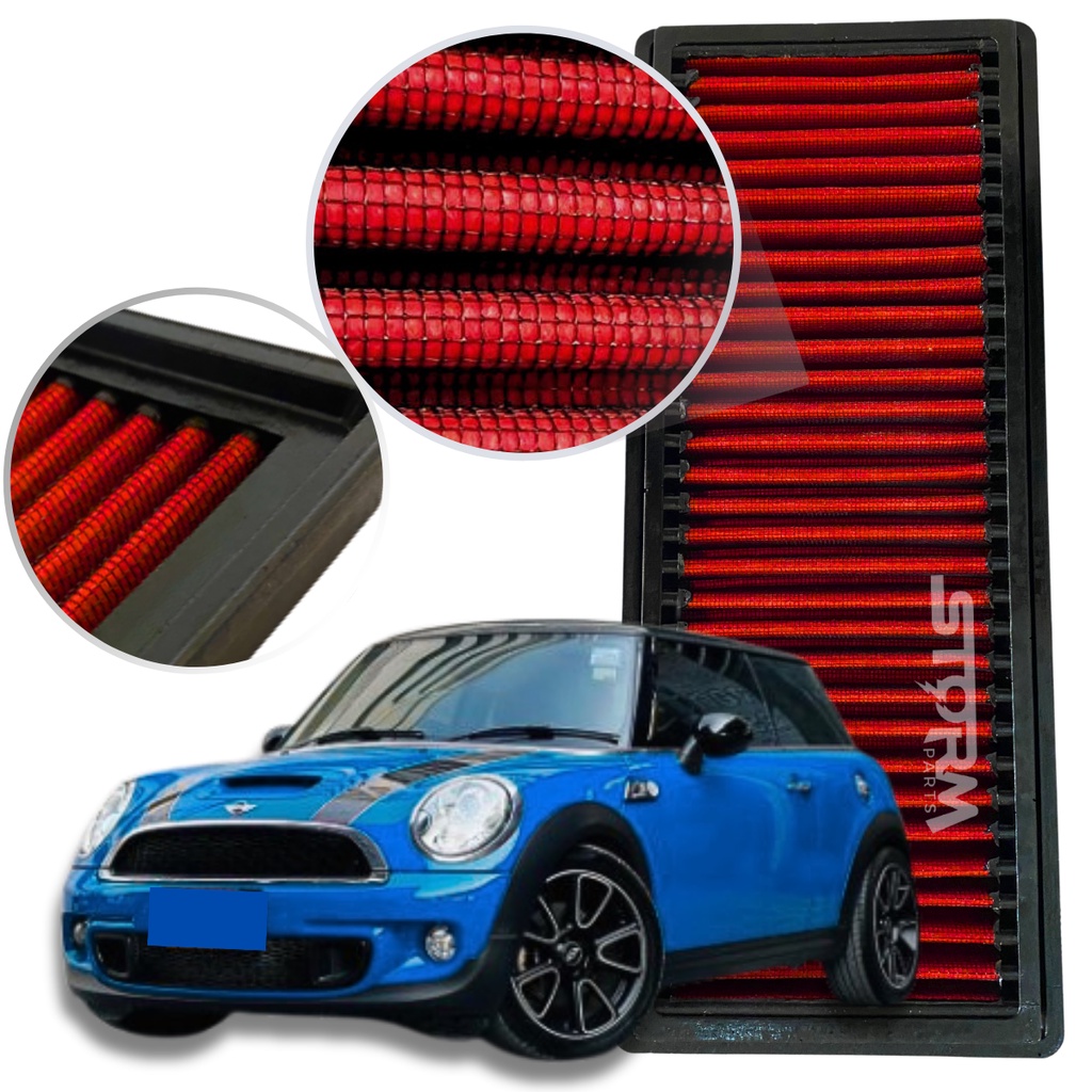 Filtro Ar Esportivo Mini Cooper Motor 1.6 Turbo ano 2008 a 2013 RS Filter Potencia Lavável Stage Remap