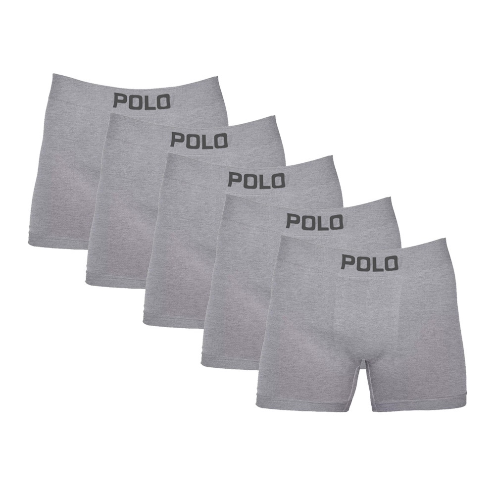 Kit 5 Cuecas Boxer Cotton Polo 781 Algodão Cinza - Men Clothes