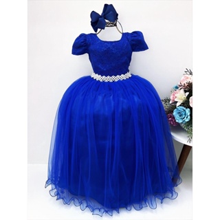 Vestido Infantil Azul Royal Festa Daminha Casamento Longo Rodado 4 Ao 16 Anos em Oferta na Shopee