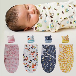 Saco de dormir de algodão para recém-nascido Bebê, Bebê de embrulho ajustável e chapéu de bebê recém-nascido Swaddling
