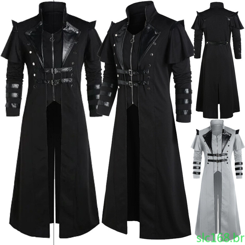 Vintage Halloween Casaco De Couro Medieval Steampunk Assassin Elf Pirata Traje Adulto Homens Preto Longo Jaqueta Dividir em Oferta na Shopee