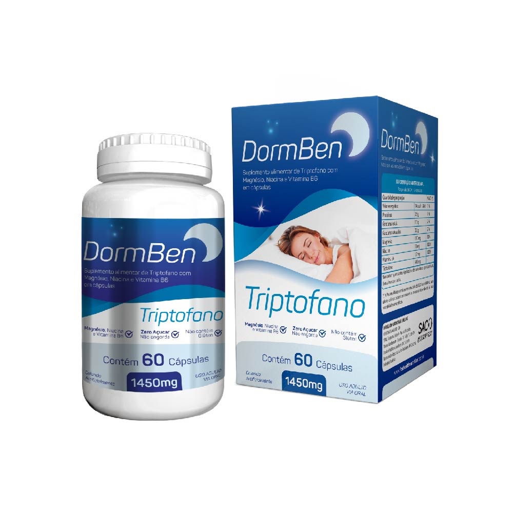 Dormben Triptofano com Magnésio, Niacina e Vitamina B6.Forhealth Regule Sono e  Humor 60 Caps