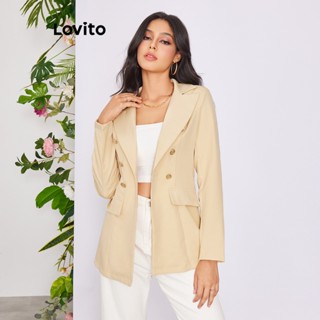 Lovito Blazer Básico com Botões Frontais de Tecido Liso para Mulheres LBE02046 (Caqui)