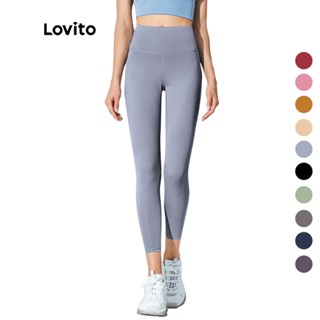 Lovito Calça Esportiva Lisa de Cintura Alta Para Ioga em Verão L02044 (Azul Claro/Rosa/Preto/Azul Escuro)