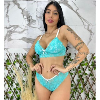 Conjunto Lingerie Renda Premium Calcinha e Sutiã sem Bojo Bicolor
