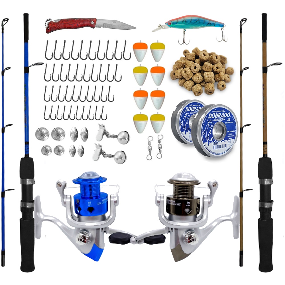 Kit Pesca Completo Molinete 3 Rolamento Com Vara E Acessorio em Oferta na Shopee