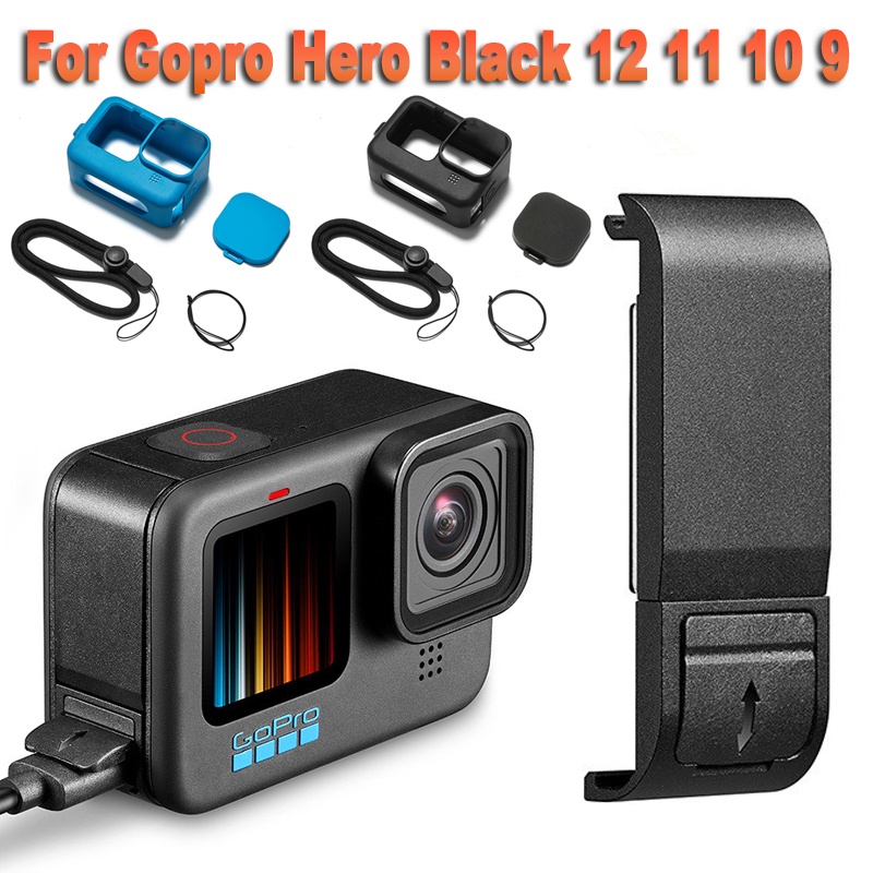 【 konouyo 】 Replacement Tampa Lateral Da Porta Para GoPro Hero 12/11/10/9 Passagem À Prova De Poeira Preta Através Bateria Reparo Peça Acessórios Câmera